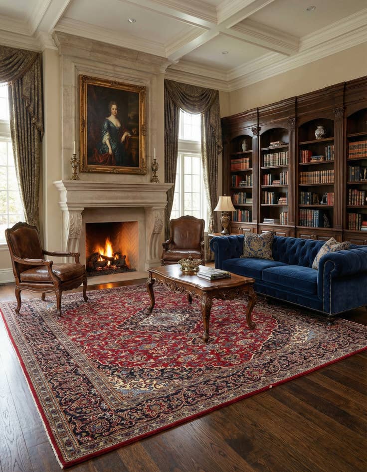 Detail image of  8' 9 x 13'  Hand Knotted Kashan Persian Wool Rug