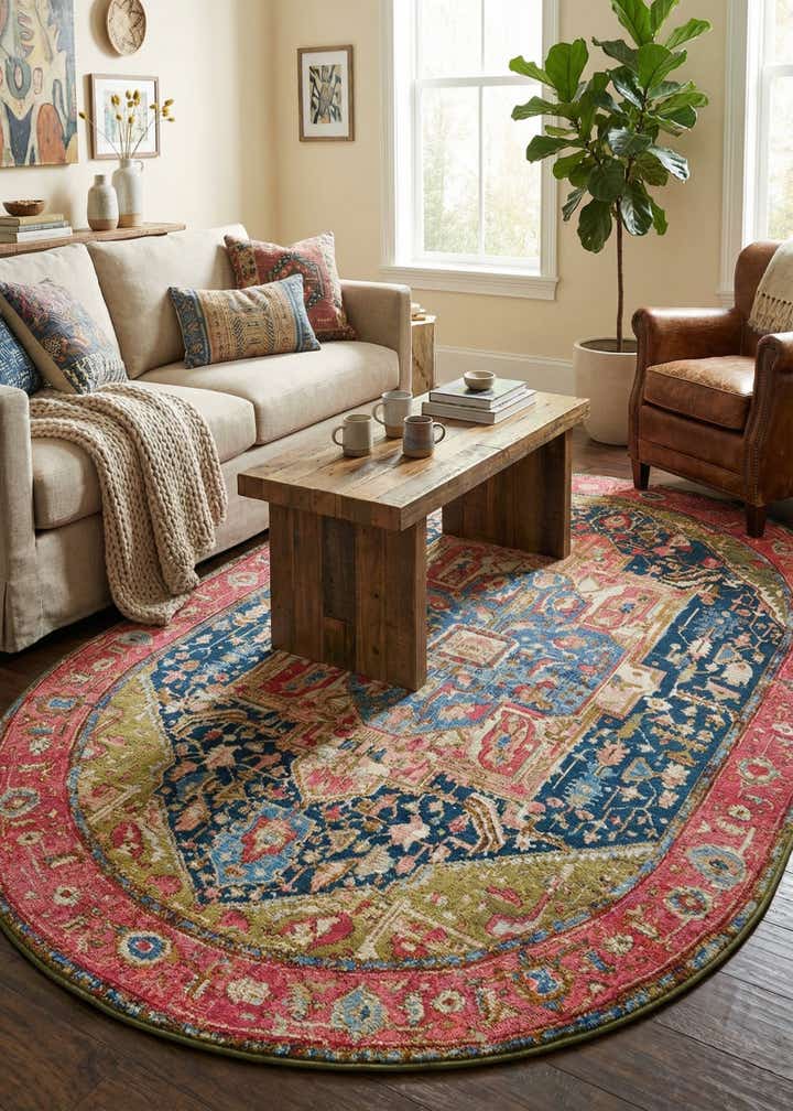 5' 3 x 8' Easy-Clean Traditional Indoor / Outdoor Oval Rug