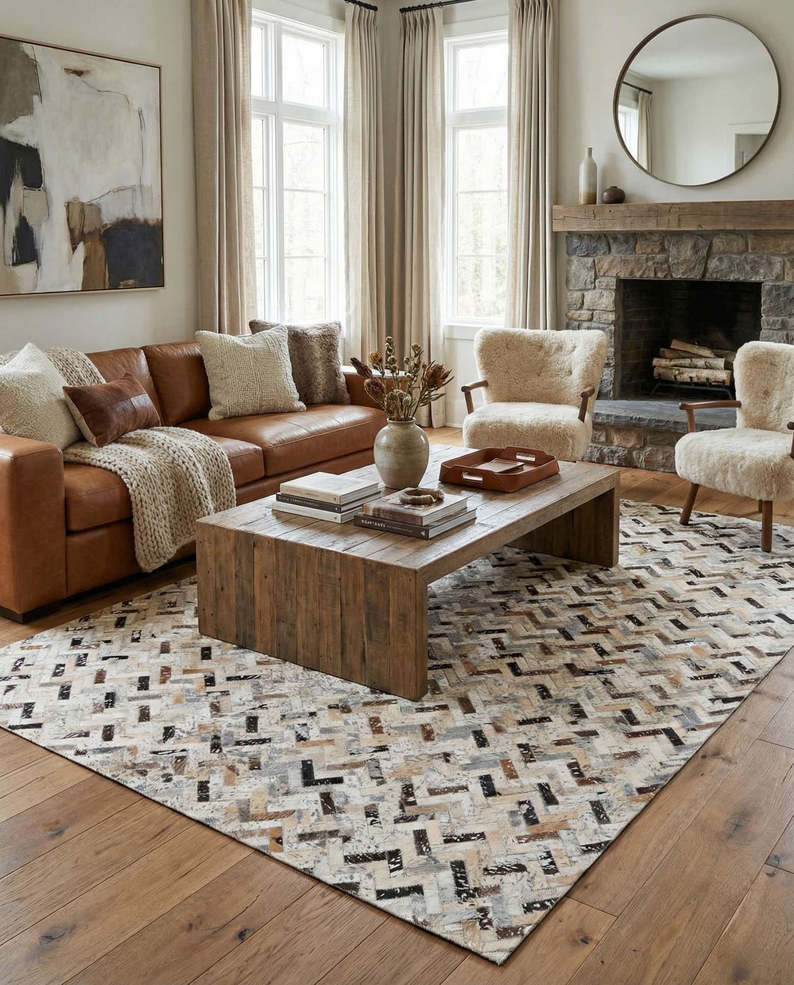5' 2 x 7' 6 Cowhide Stocks Rug