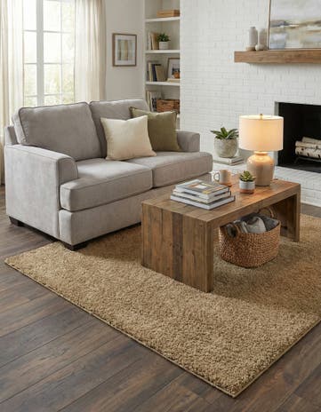 Khaki Soft Solid Shag Square Rug