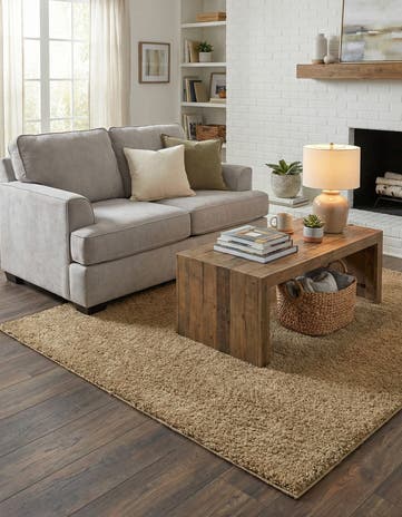 Khaki Soft Solid Shag Square Rug