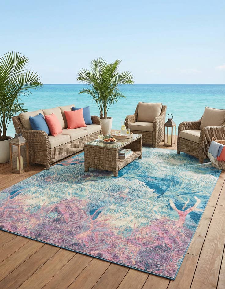 Detail image of  10' x 12'  Washable Coastal Indoor / Outdoor Rug