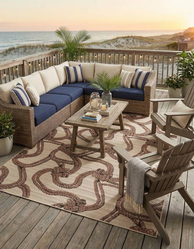 Detail image of 9' x 12'  Washable Coastal Indoor / Outdoor Rug