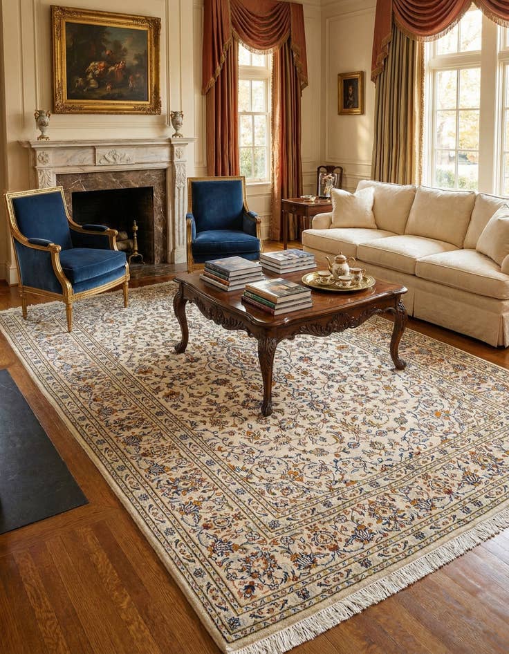 Detail image of  6' 7 x 10' 2 Kashan Wool Rug