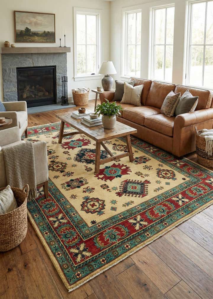 6' 7 x 9' 3 Hand Knotted Kazak Rug