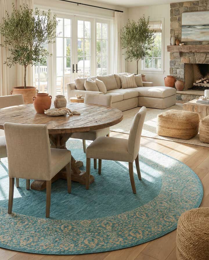 13' x 13' Easy-Clean Border Indoor / Outdoor Round Rug