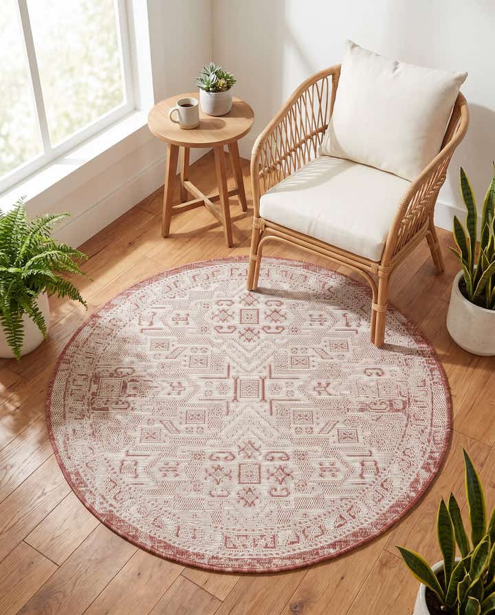 4' x 4' Easy-Clean Aztec Indoor / Outdoor Round Rug