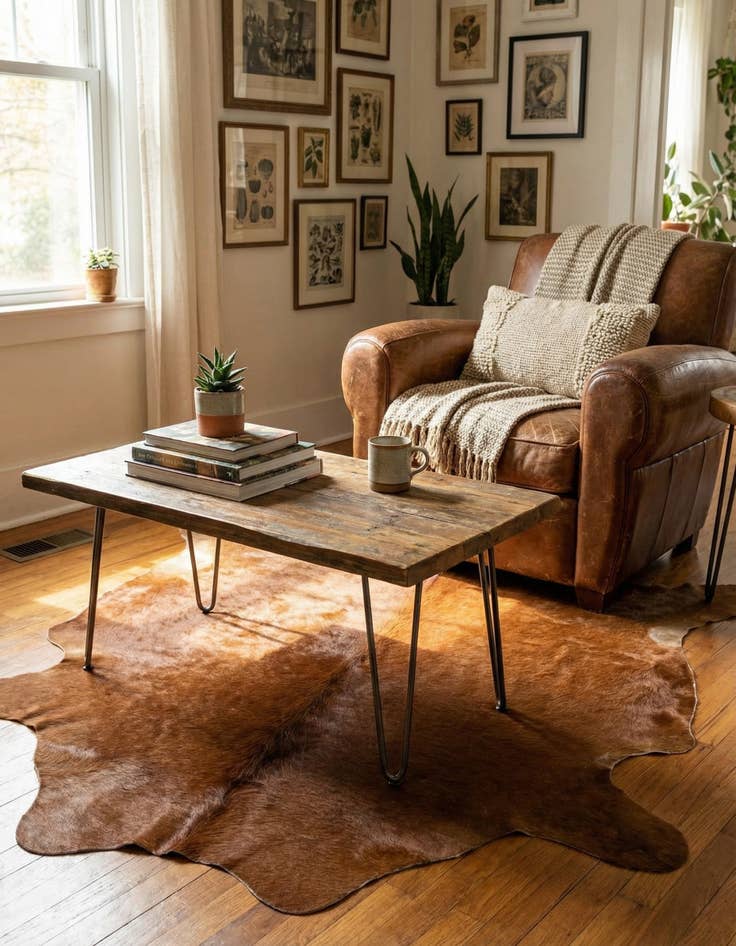 Detail image of 1' 7 x 2' 5 Cowhide Leather Rug