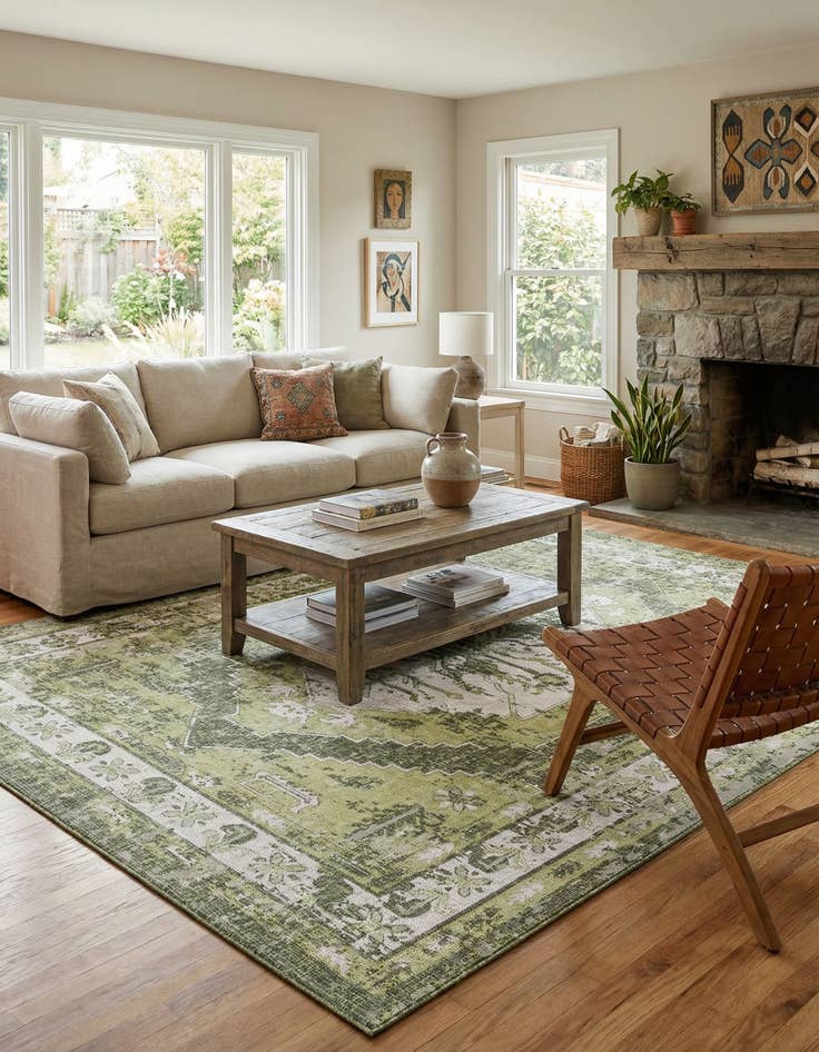 Detail image of 9' x 12'  Washable Traditional Indoor / Outdoor Rug