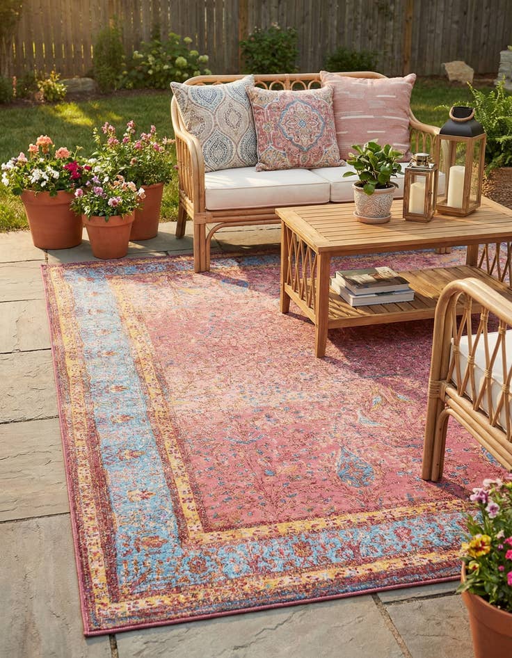 Detail image of  6' 1 x 9'  Washable Traditional Indoor / Outdoor Rug