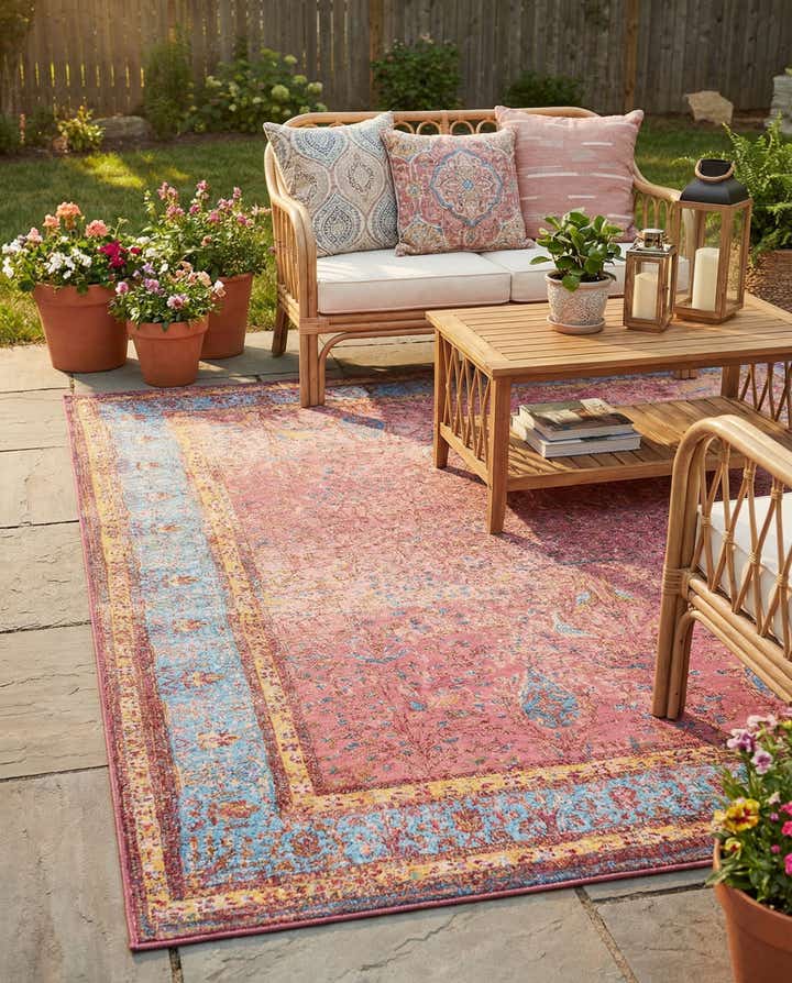 6' 1 x 9' Easy-Clean Traditional Indoor / Outdoor Rug