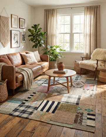 5' 4 x 7' 6 Hand Woven Kilim Patchwork Wool Rug