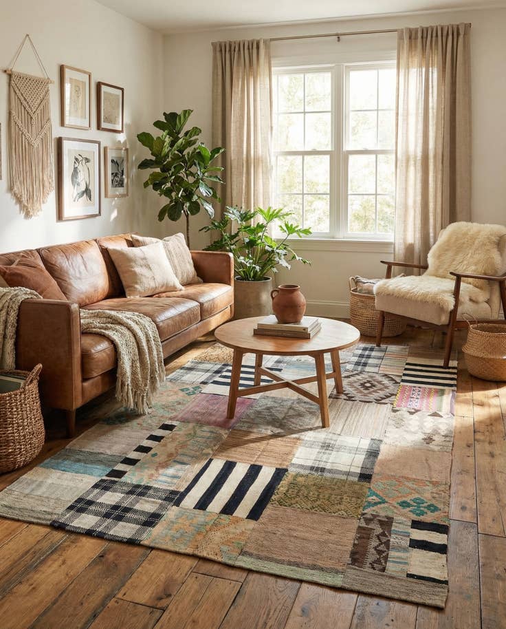 Detail image of 5' 4 x 7' 6 Hand Woven Kilim Patchwork Wool Rug
