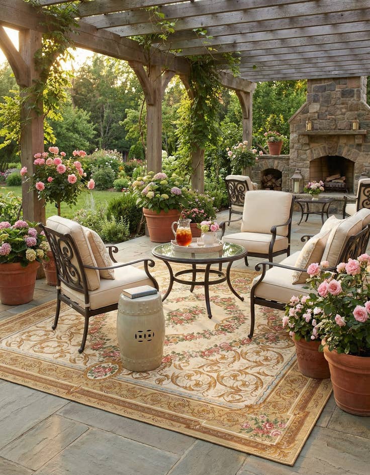 Detail image of 10' x 10'  Washable Traditional Indoor / Outdoor Square Rug