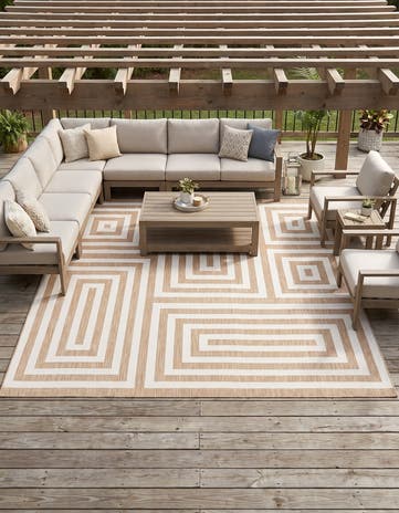 Taupe Easy-Clean Modern Indoor / Outdoor Square Rug