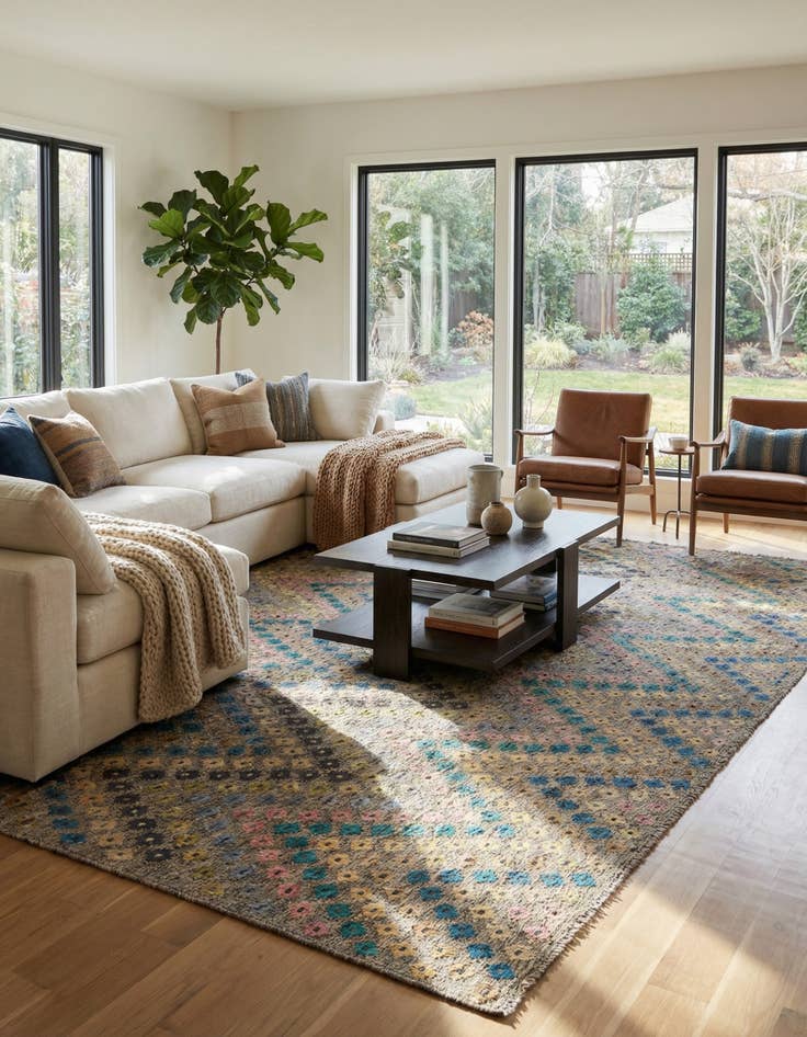 Detail image of  9' 1 x 9' 6  Hand Woven Kilim Modern Wool Square Rug