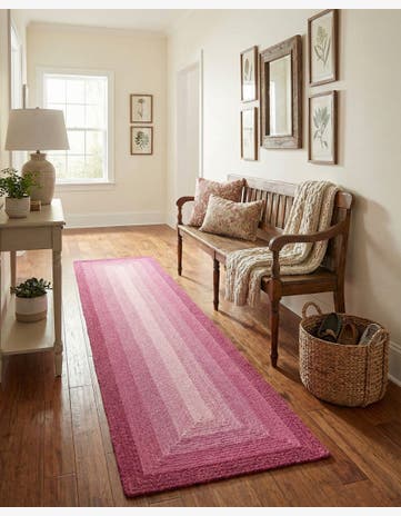 Pink Handmade Hand Braided Wool Runner Rug