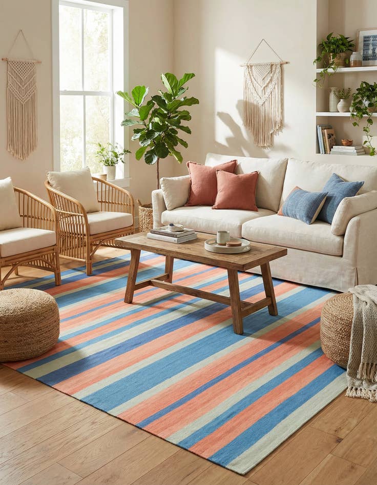 Detail image of  10' x 10'  Hand Woven Flatweave Cotton Dhurrie Square Rug