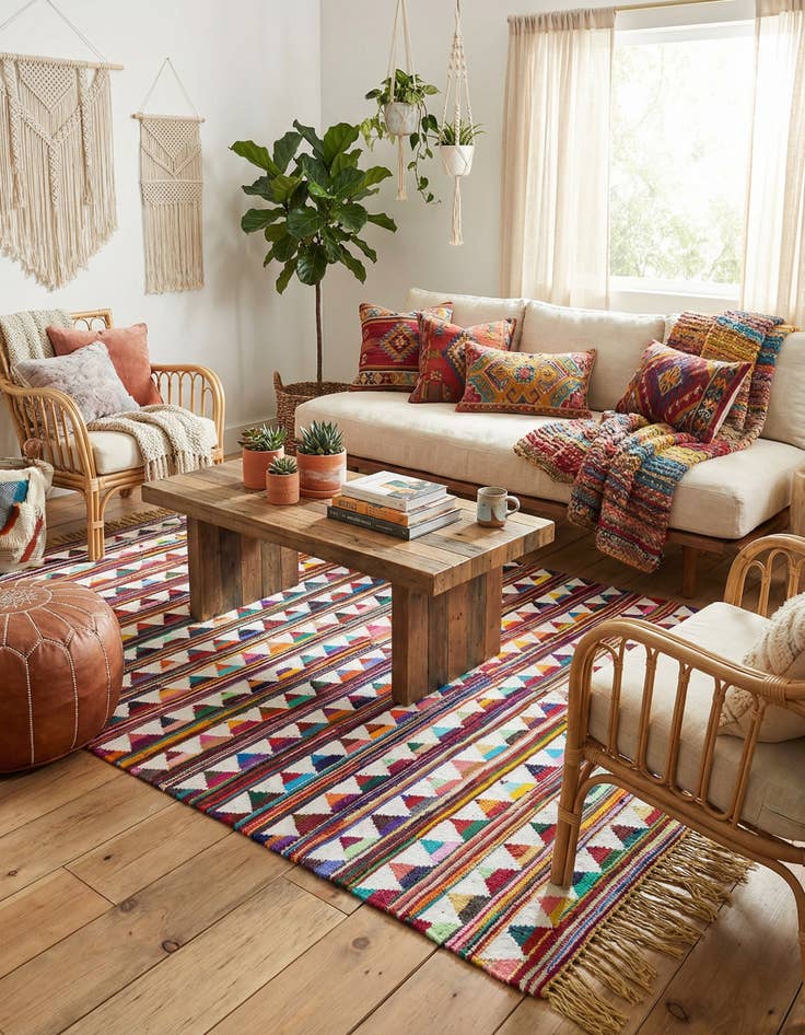 Detail image of  8' x 11'  Hand Woven Chindi Trellis Rug