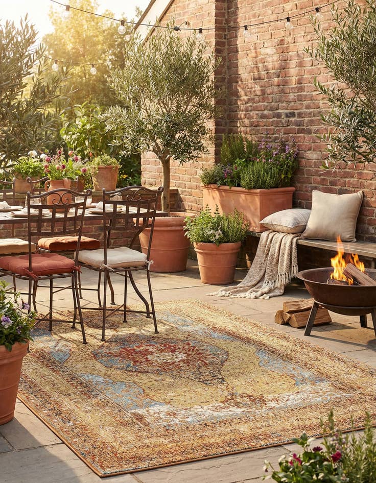 Detail image of 5' 3 x 8'  Washable Traditional Indoor / Outdoor Rug