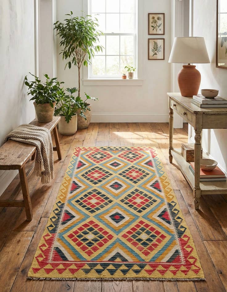 Detail image of 3' 6 x 6' 6  Hand Woven Kilim Maymana Wool Rug