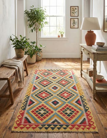 3' 6 x 6' 6 Hand Woven Kilim Maymana Wool Rug