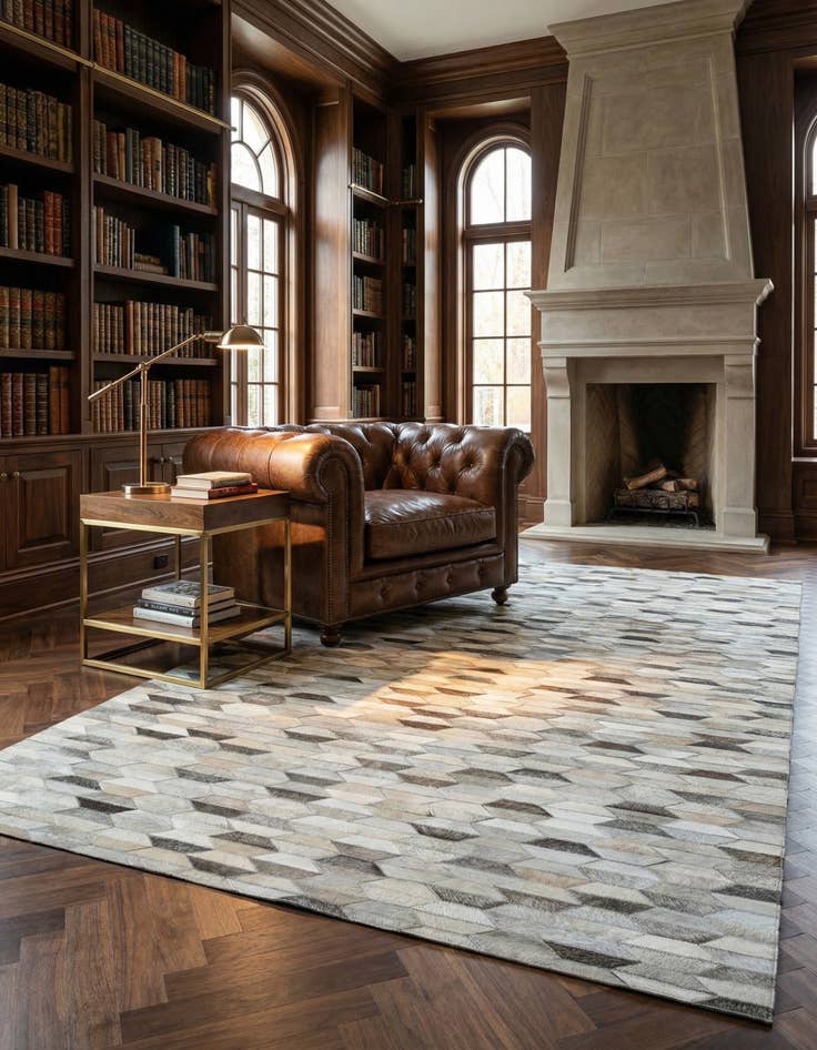 Detail image of 4' 10 x 8' Cowhide Leather Rug