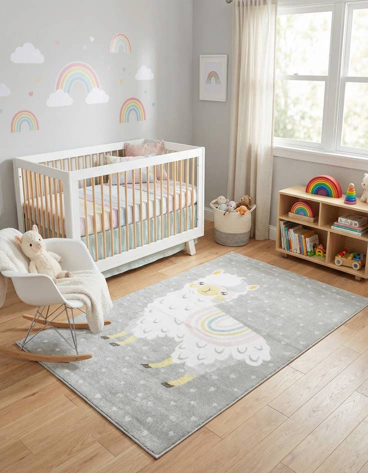 Detail image of 5' 3 x 8' Llama Whimsy Kids Rug