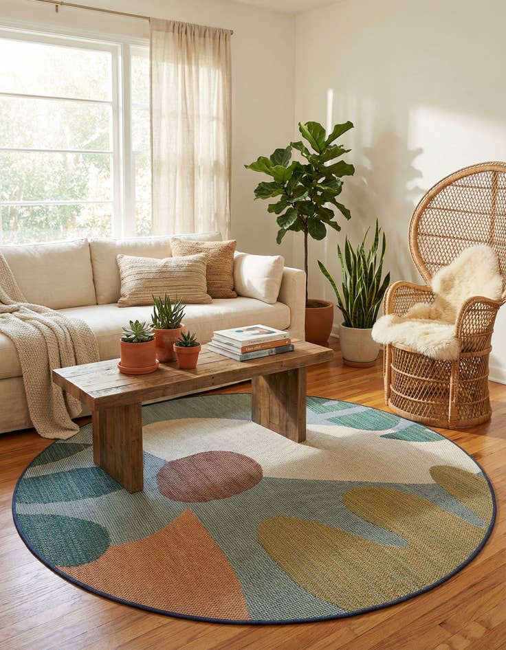 Detail image of 6' 1 x 6' 1  Washable Baja Indoor / Outdoor Round Rug