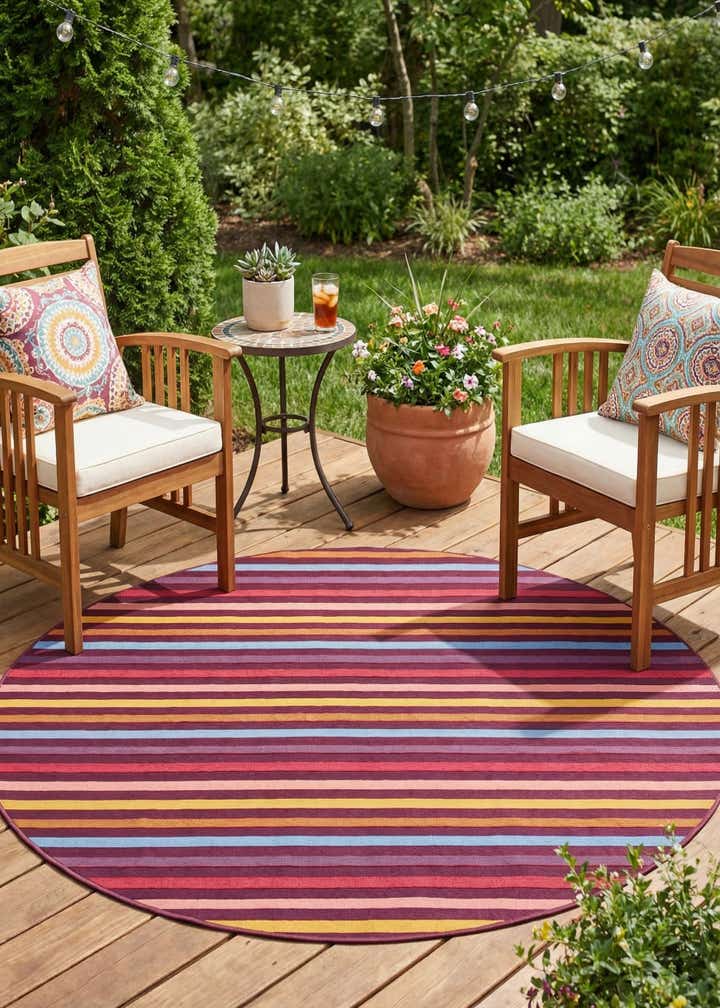 6' x 6' Easy-Clean Striped Indoor / Outdoor Round Rug