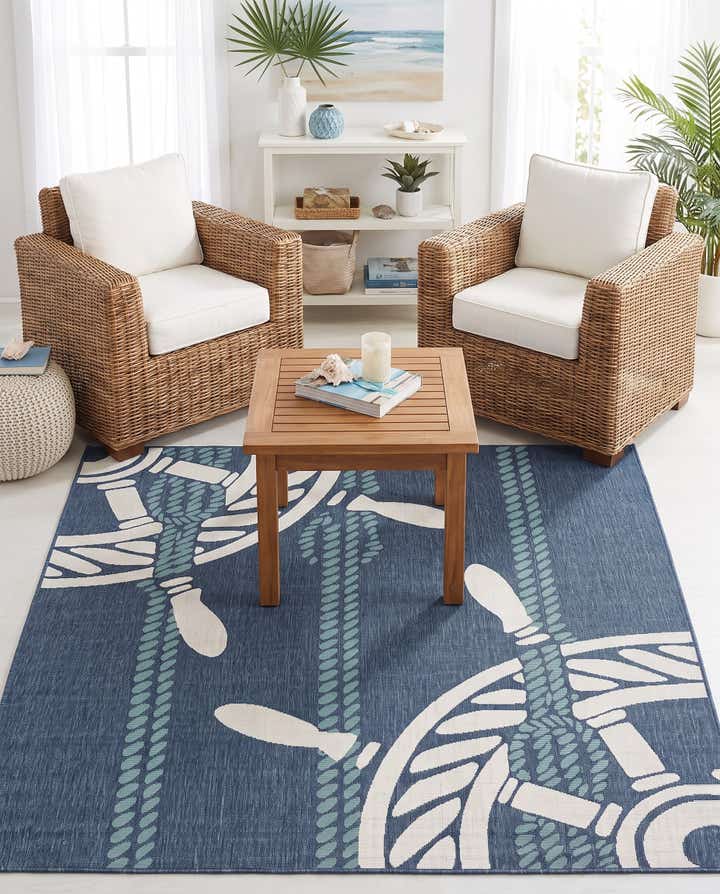 7' 10 x 7' 10 Easy-Clean Coastal Indoor / Outdoor Square Rug