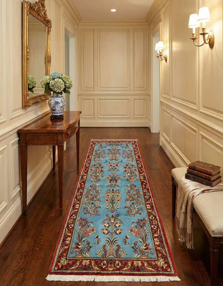 Detail image of 2' 7 x 7' 3  Hand Knotted Qom Persian Runner Rug