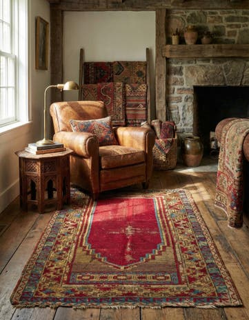 3' 4 x 4' 7 Hand Knotted Anatolian Oriental Wool Rug