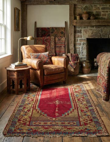3' 4 x 4' 7 Hand Knotted Anatolian Oriental Wool Rug