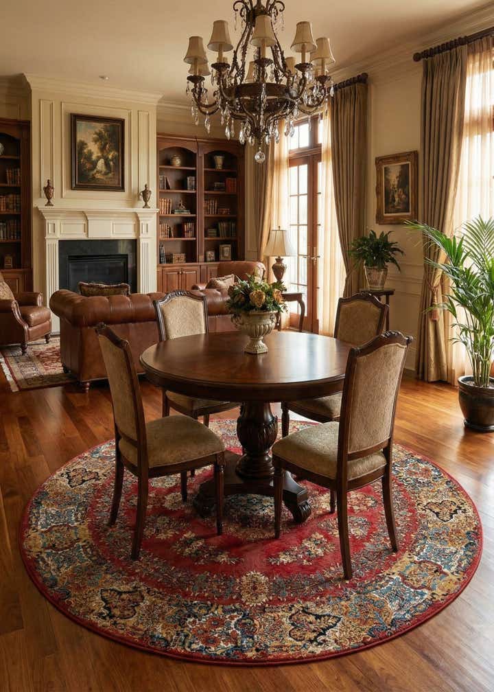 10' x 10' Easy-Clean Traditional Indoor / Outdoor Round Rug