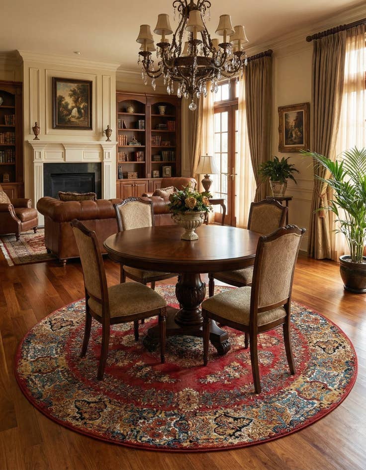Detail image of 10' x 10' Easy-Clean Traditional Indoor / Outdoor Round Rug