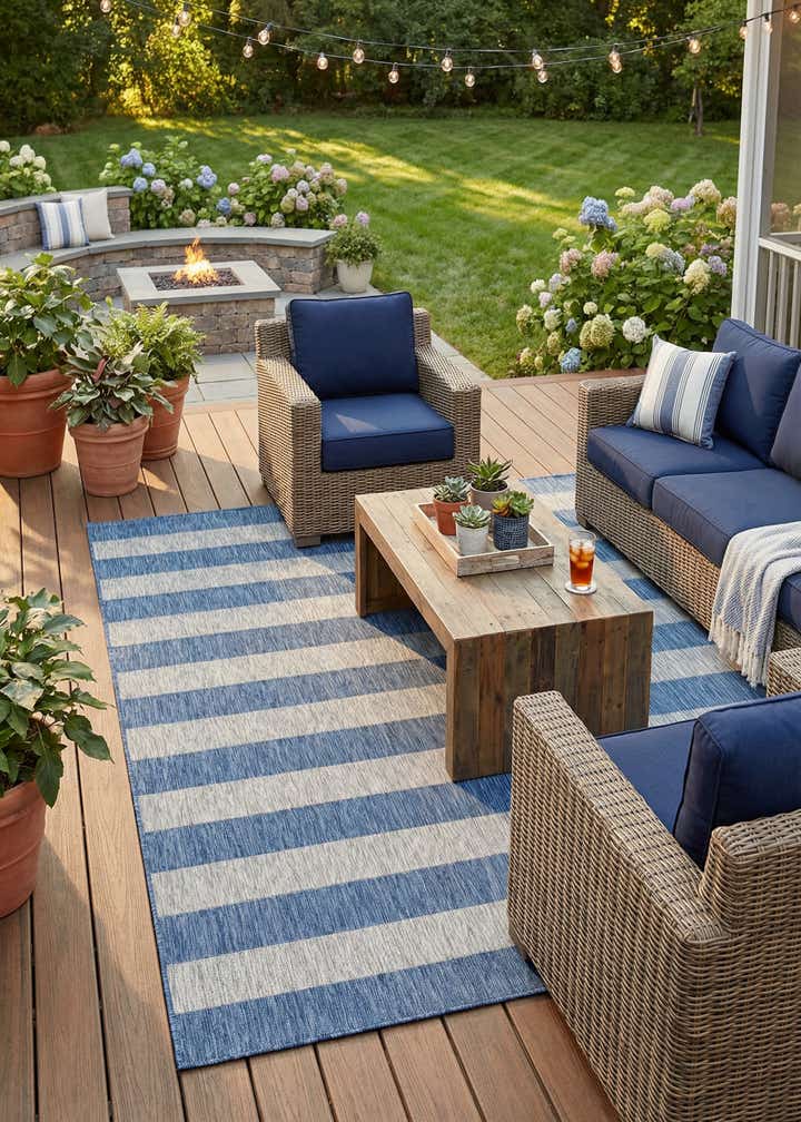 9' x 12' Easy-Clean Striped Indoor / Outdoor Rug