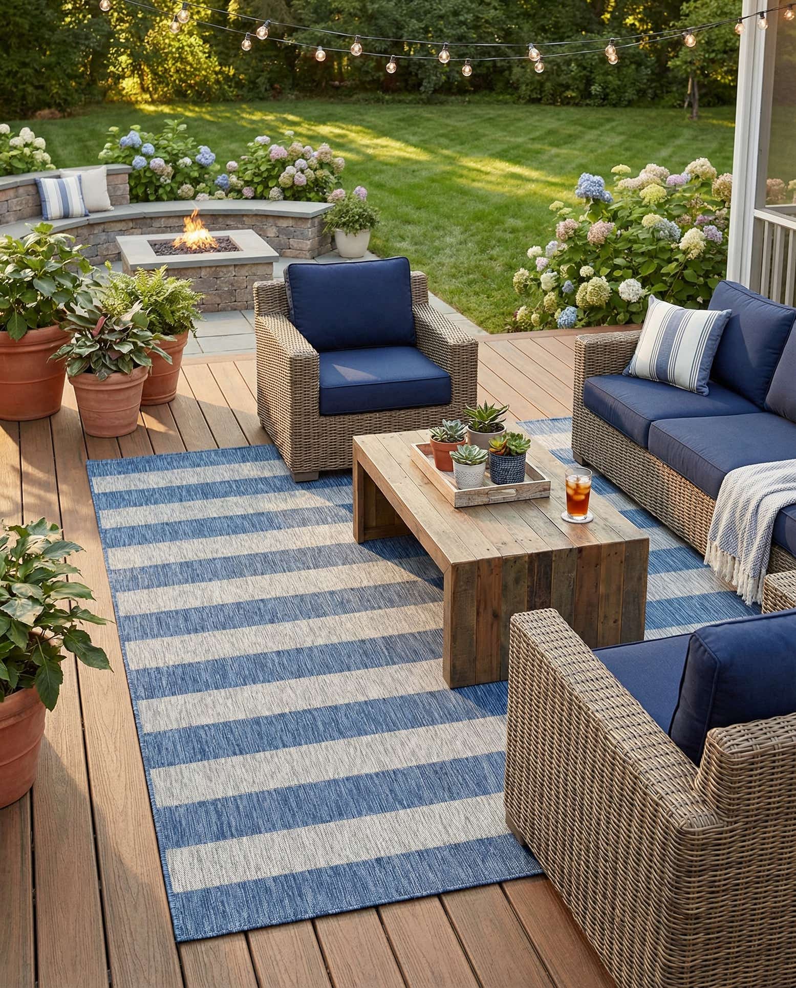 9' x 12' Easy-Clean Striped Indoor / Outdoor Rug