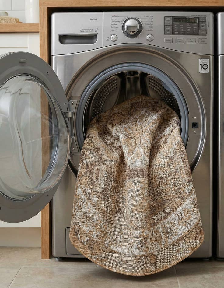 Detail image of 5' 3 x 5' 3  Washable Traditional Indoor / Outdoor Round Rug