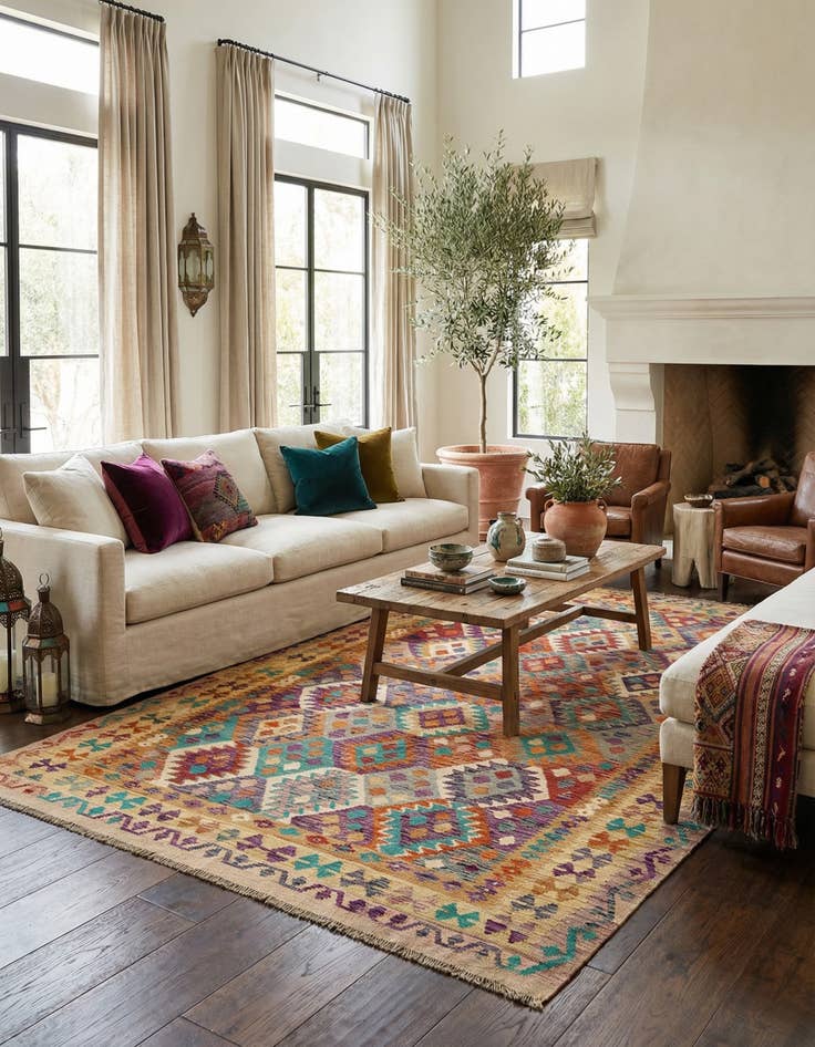 Detail image of 6' 8 x 9' 9  Hand Knotted Marok Kilim Rug