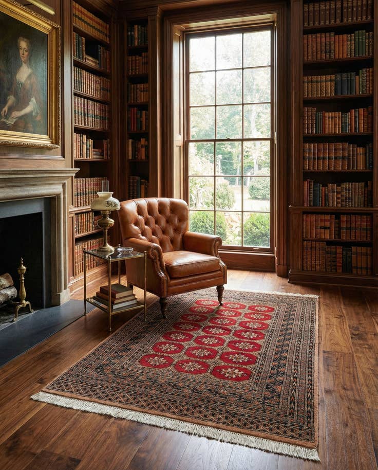 Detail image of 4' 1 x 6' 1 Hand Knotted Bokhara Wool Rug
