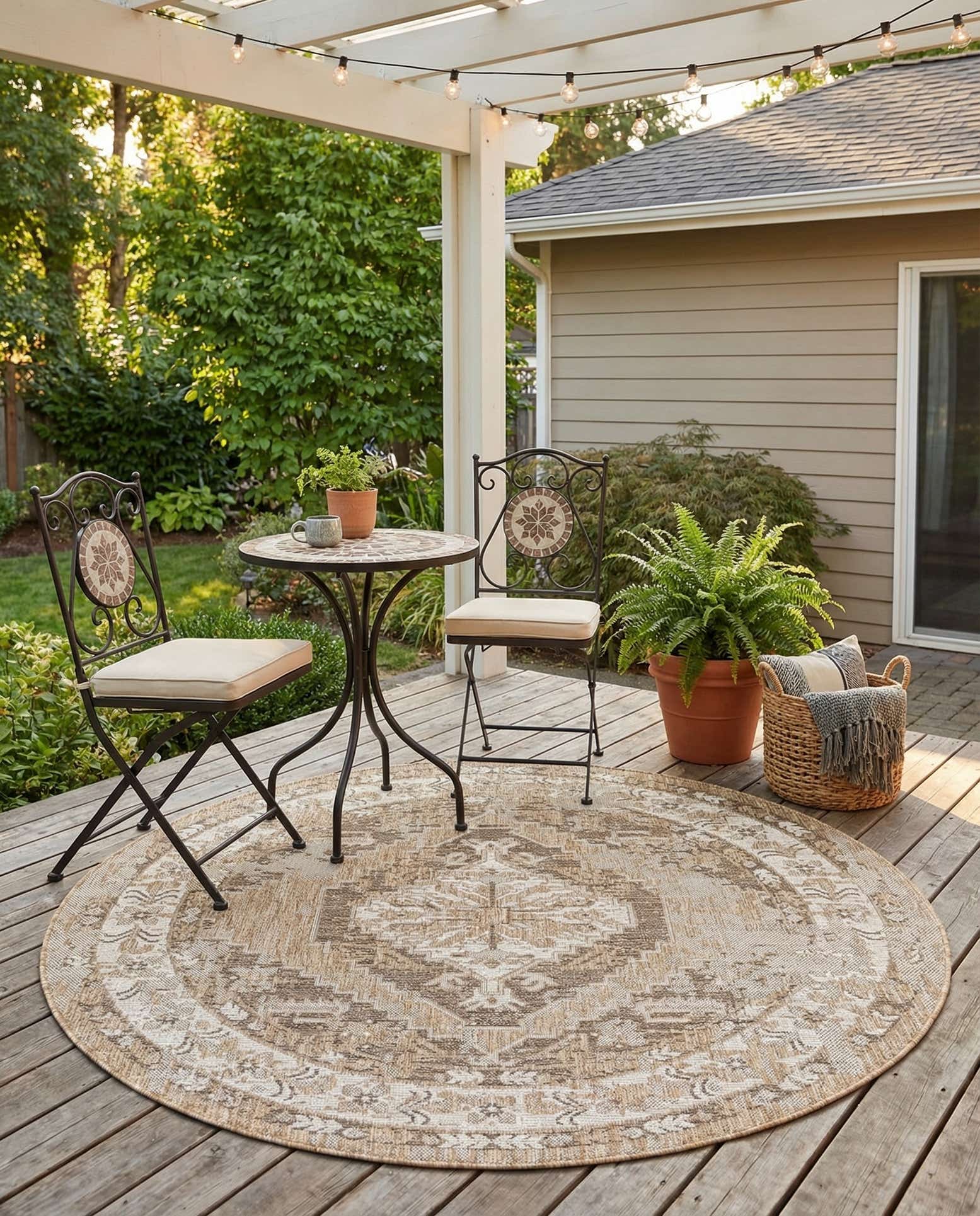 5' 3 x 5' 3 Easy-Clean Traditional Indoor / Outdoor Round Rug