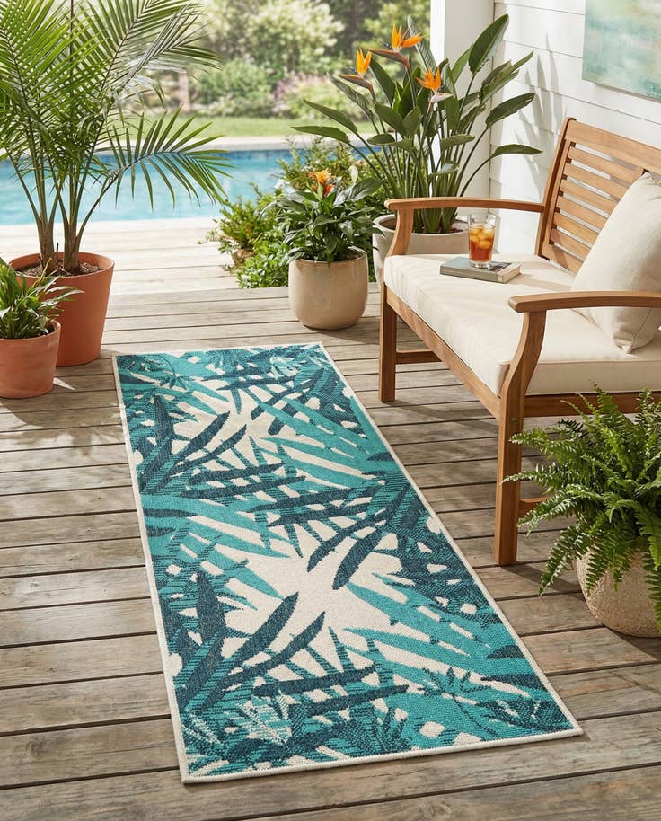 Detail image of 2' x 5' Easy-Clean Botanical Indoor / Outdoor Runner Rug