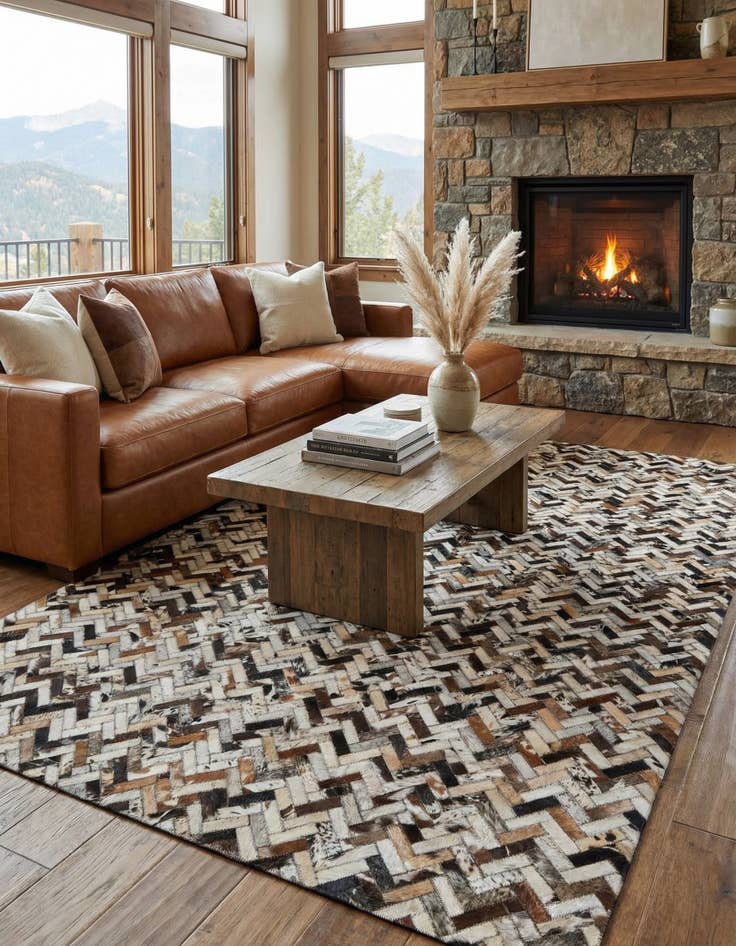 Detail image of 5' x 7' 10 Cowhide Leather Rug