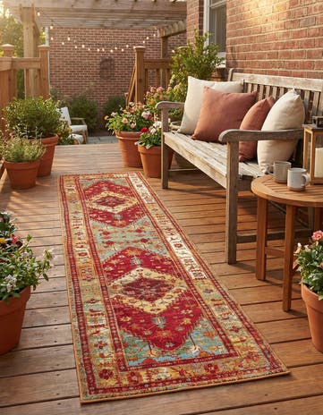 Red Green Blue Easy-Clean Traditional Indoor / Outdoor Runner Rug
