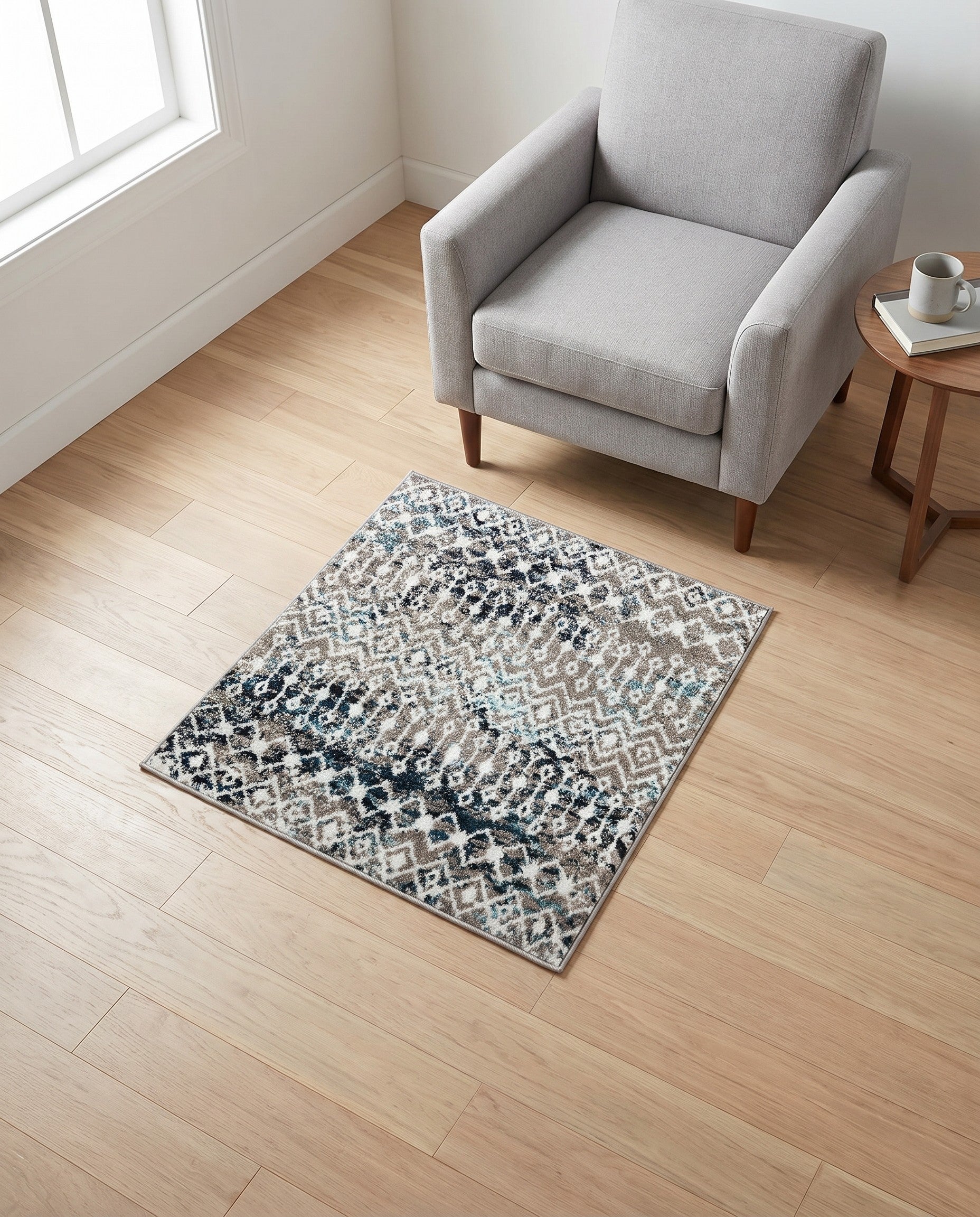 Multi Gray Blue Moroccan Trellis Square Rug