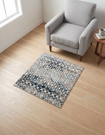 Multi Gray Blue Moroccan Trellis Square Rug