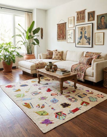 5' 4 x 6' 2 Hand Woven Kilim Suzani Wool Square Rug