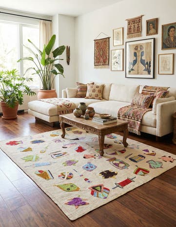 5' 4 x 6' 2 Hand Woven Kilim Suzani Wool Square Rug