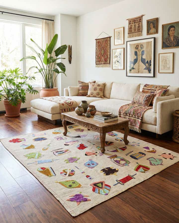 5' 4 x 6' 2 Hand Woven Kilim Suzani Wool Square Rug